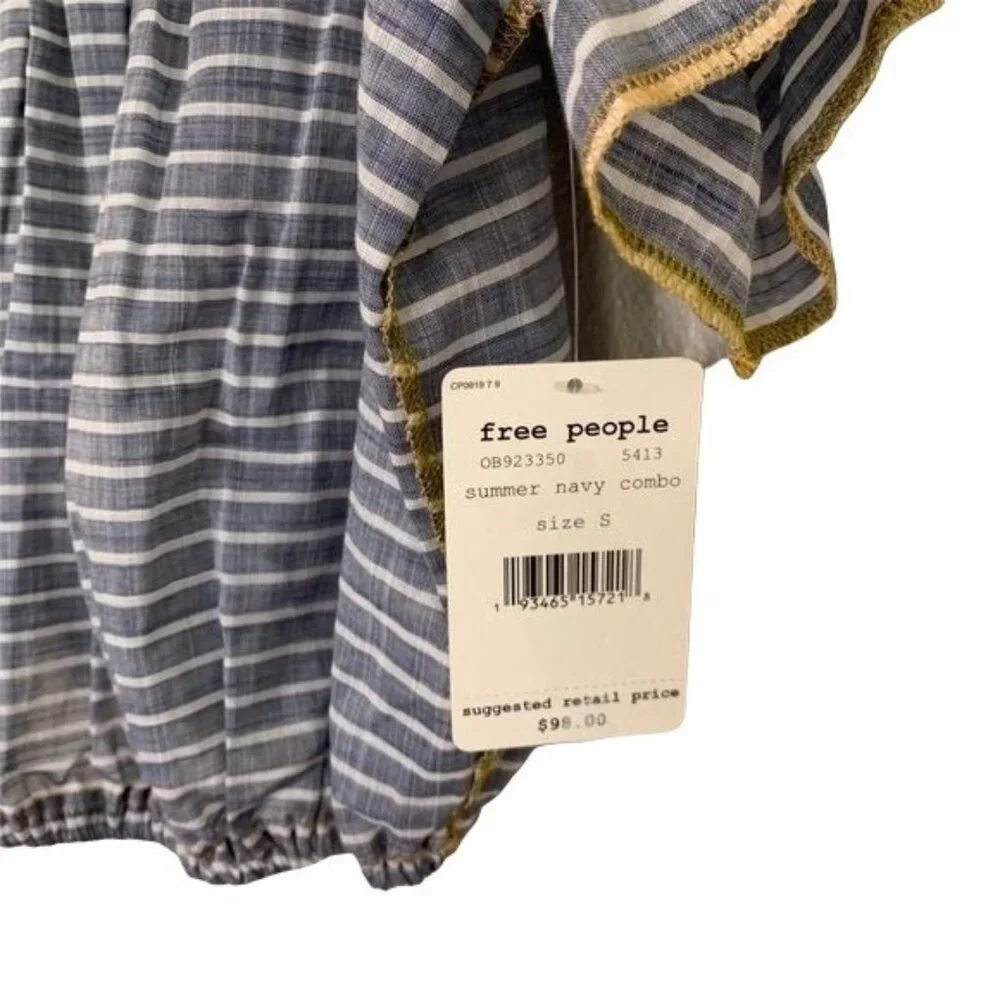 Free People Allora Blouse Size Small Crochet Neckline Striped Blue Orange New
